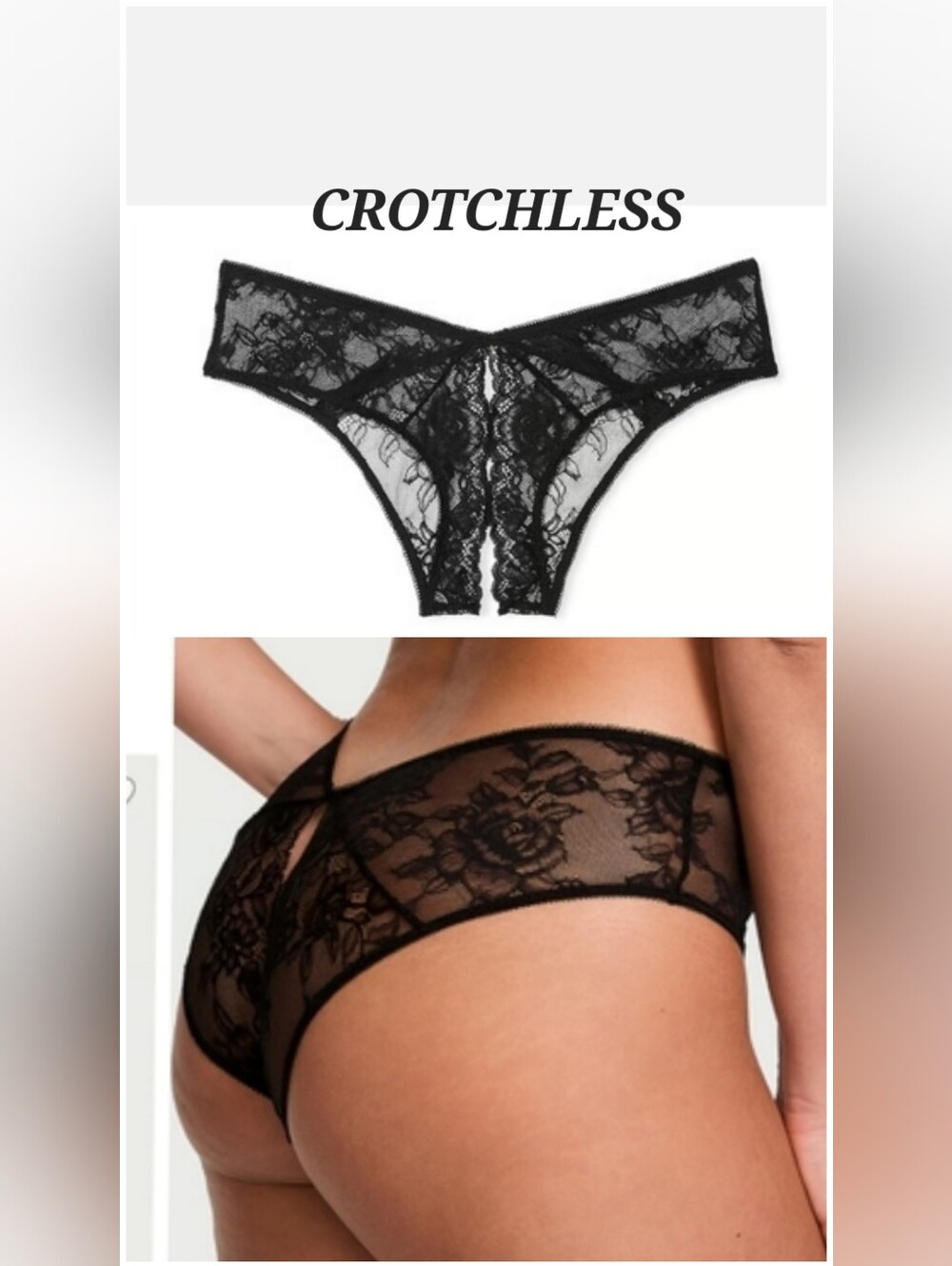 Victoria's secret very sexy rose lace crotchless cheeky panty XXL BLACK